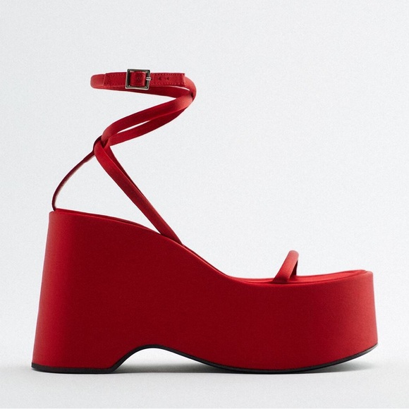 Zara Chunky Satin Platform Sandals - Picture 1 of 13